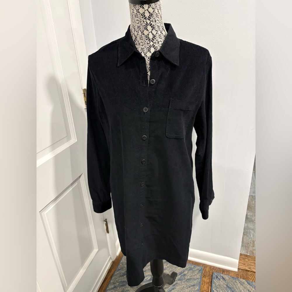 J. Crew Black Corduroy Long Sleeve Shirt Dress